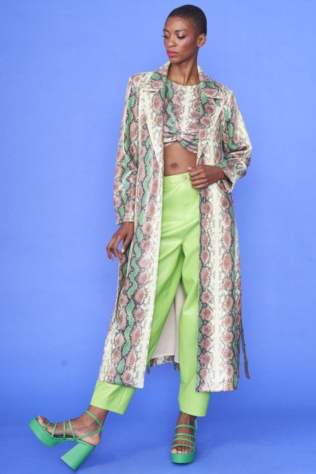 Snake Print BeltedTrent Coat
