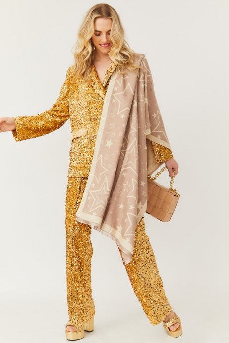 Star Design Cashmere Blend Scarf in Mocha