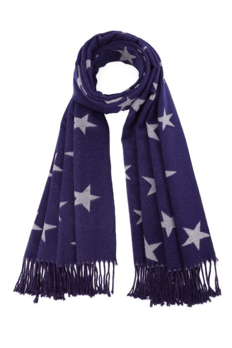 Star Tassel Reversible Cashmere Blend Scarf in Blue