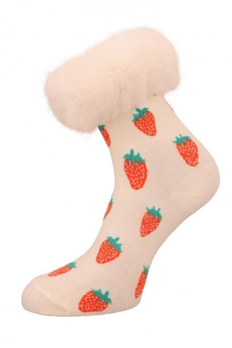Strawberries and Cream Faux Fur Trim Socks