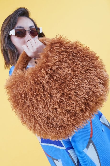 Tan Bamboo Eco Faux Fur Bag