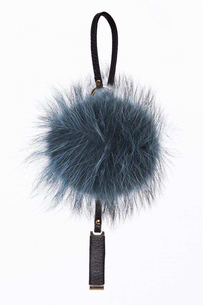 JAYLEY Teal Luxury Fox Fur Keyring With Gift Box