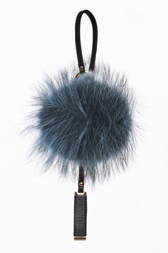 Teal Luxury Fox Fur Keyring With Gift Box