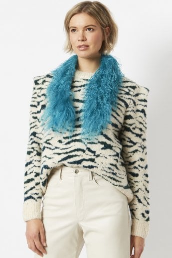 Teal Mongolian Fur Collar