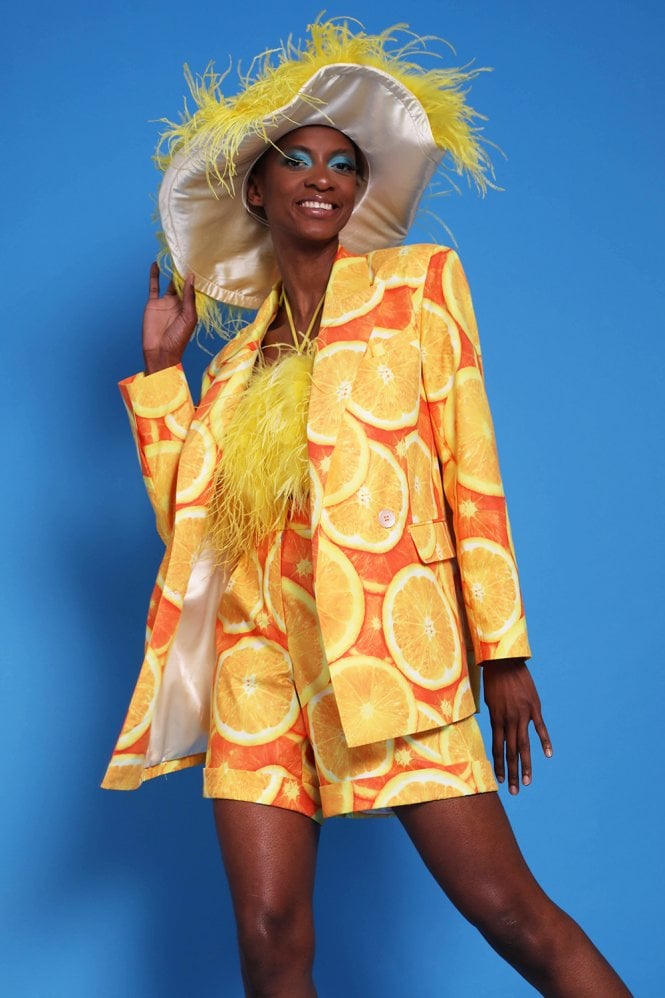 JAYLEY Tencel Blend Orange Print Blazer