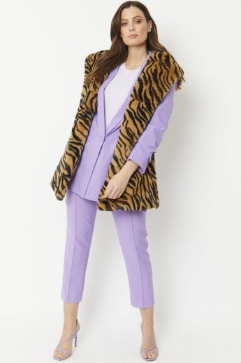 Tiger Print Faux Fur Hooded Gilet | Waistcoat