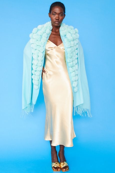 ****FREE Gift worth £200**** Turquoise Cashmere Blend Faux Fur Pom Pom Wrap