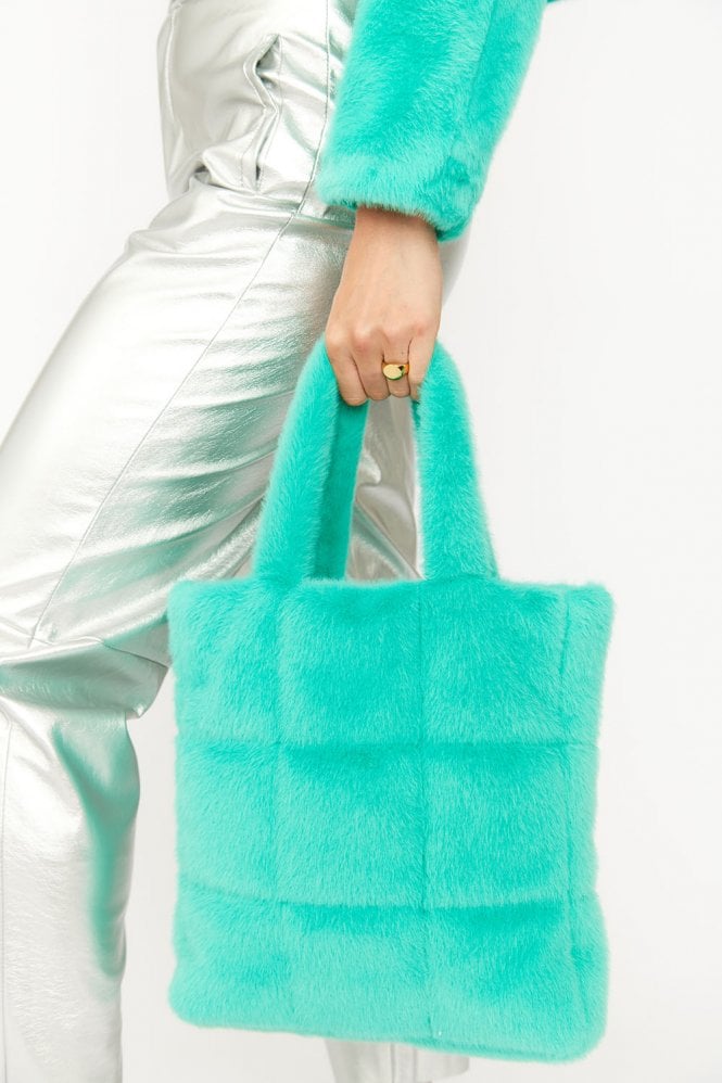 JAYLEY Turquoise Faux Fur Tote Bag
