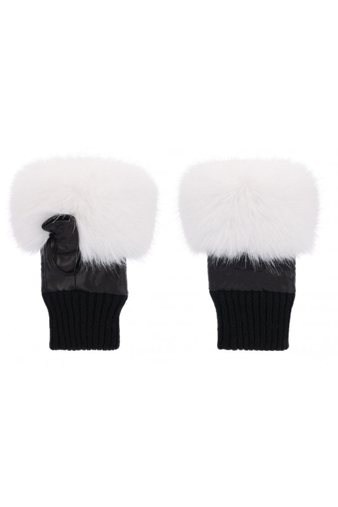 JAYLEY White Faux Fur Fingerless Gloves