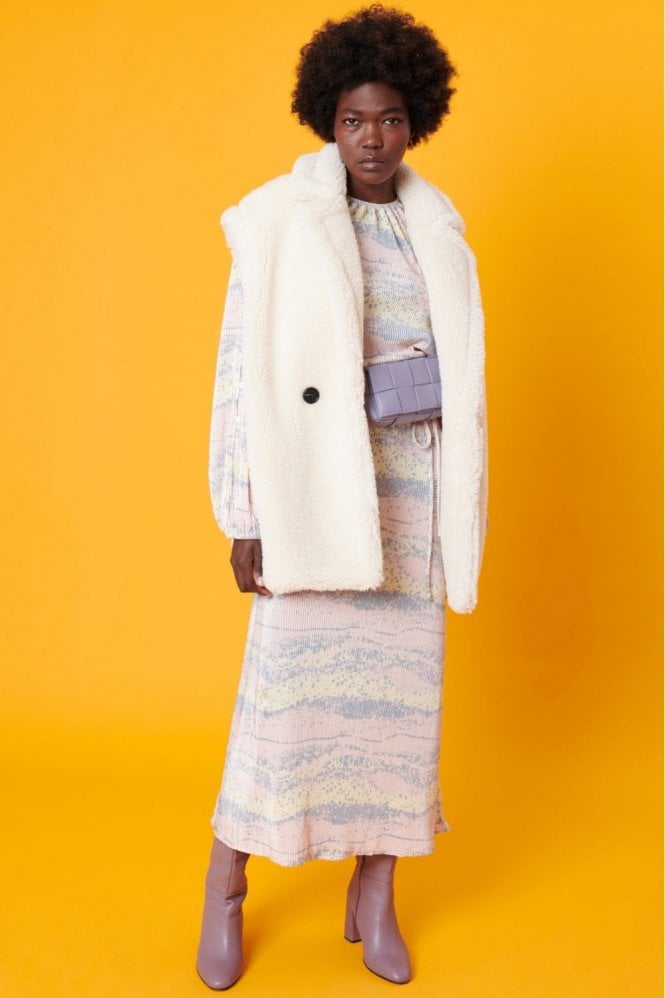 JAYLEY White Faux Shearling Midi Gilet | Waistcoat