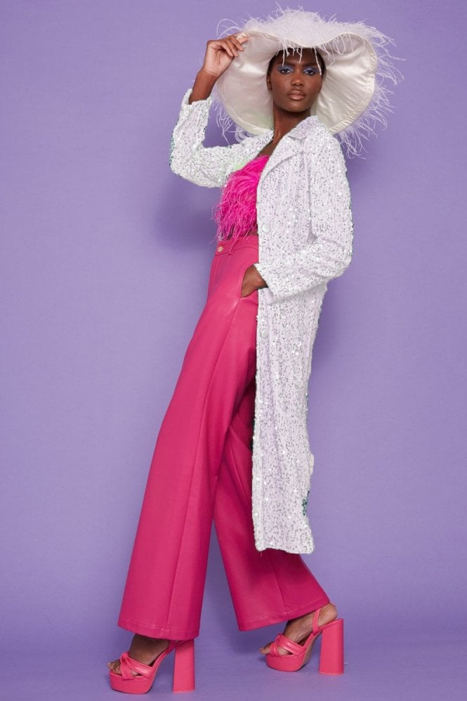 JAYLEY White Sequin Velvet Trench Coat