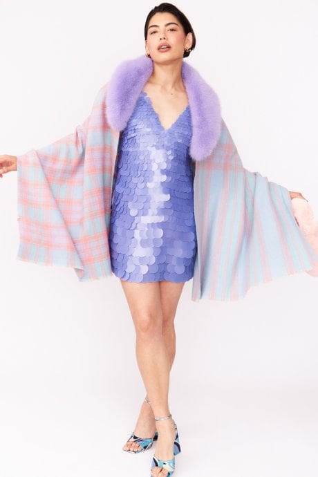 Wool Wrap with Detachable Faux Fur Collar