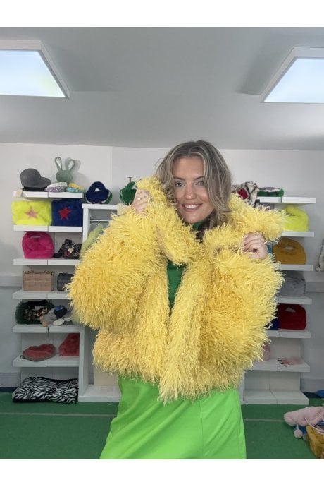 Yellow Bamboo Blend Faux Mongolian Jacket