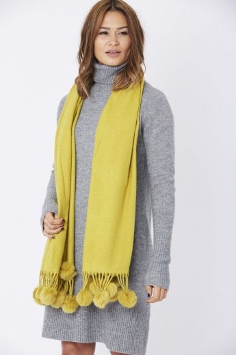 Yellow Cashmere Coney Pom Pom Wrap