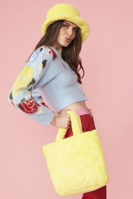 Yellow Faux Fur Bucket Hat