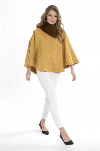 Yellow Faux Fur Faux Suede Poncho
