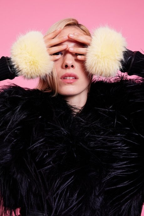 Yellow Faux Fur Fingerless Gloves