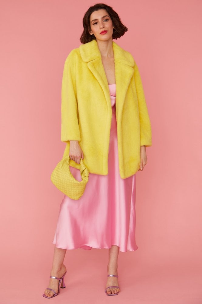 JAYLEY Yellow Faux Fur Short Coat