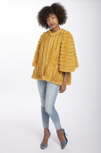 Yellow Faux Fur Striped Coat