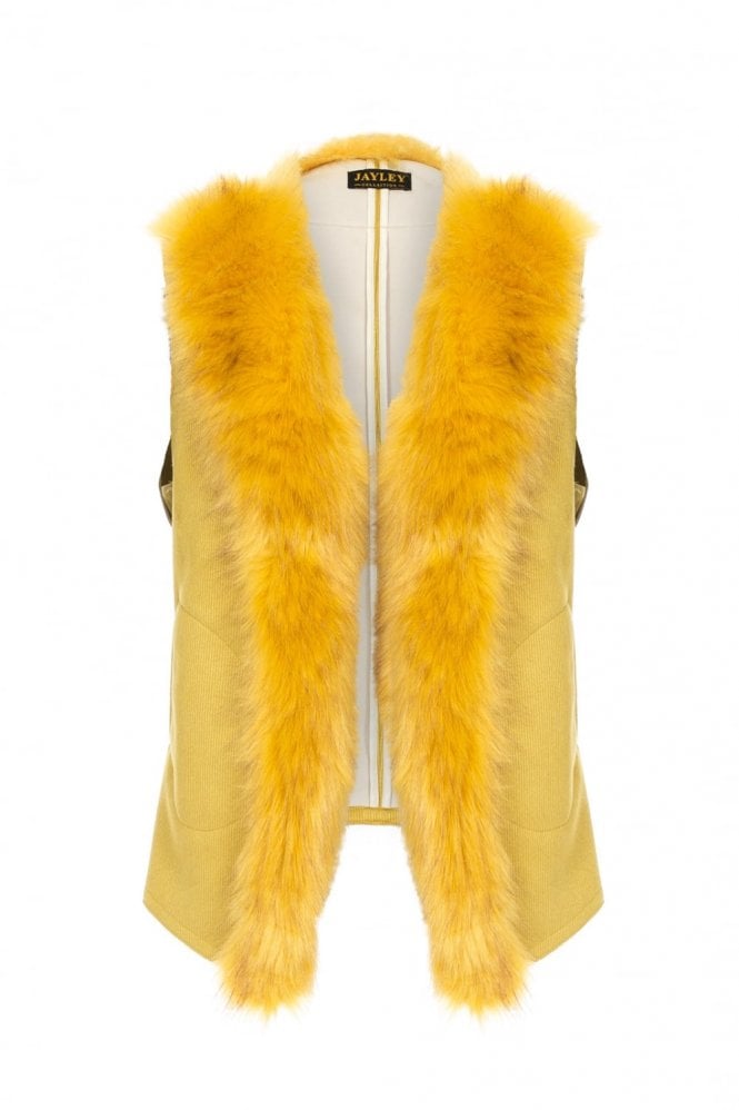 JAYLEY Yellow Faux Suede Faux Fur Gilet