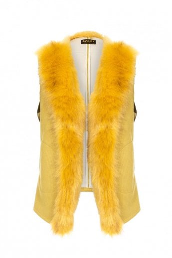 Yellow Faux Suede Faux Fur Gilet | Waistcoat