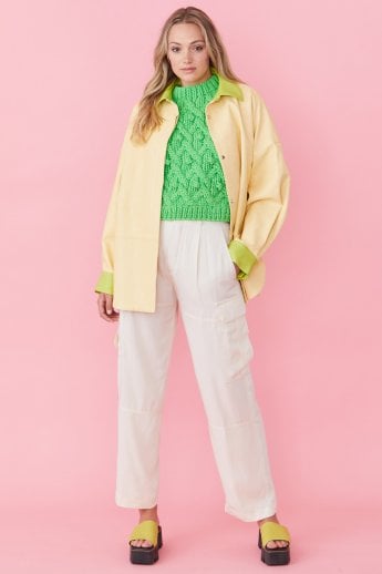 Yellow /Green Two Tones Eco Leather Angelina Oversized Shacket  Shirt Jacket 