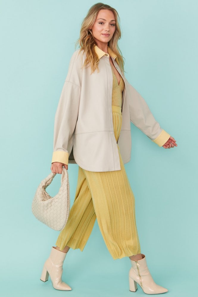 JAYLEY Yellow /Grey Two Tones Eco Leather Angelina Oversized Shacket  Shirt Jacket  