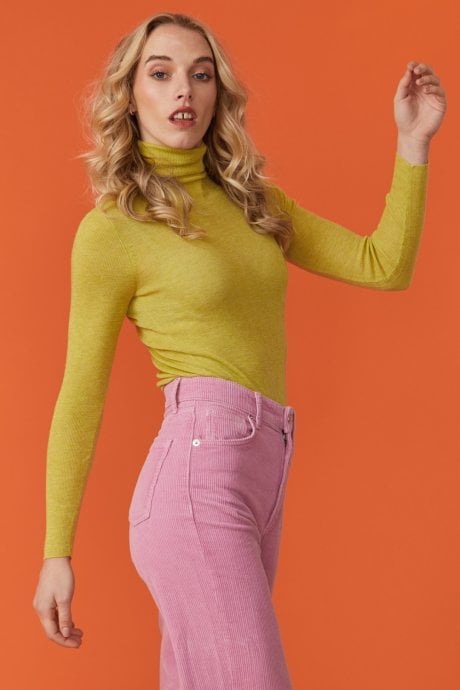 Yellow Roll Neck Cashmere Sweater