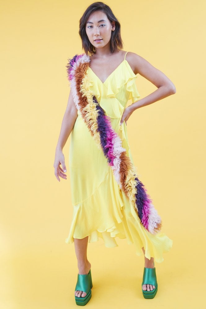JAYLEY Yellow Silk Blend Maxi Ruffle Dress
