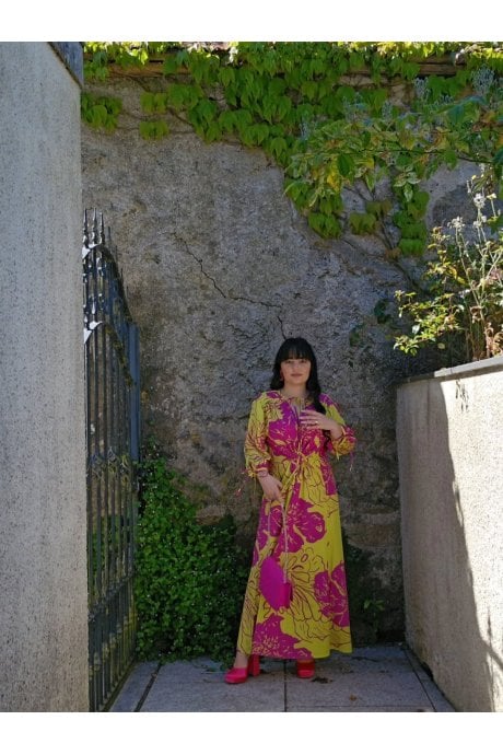 Yellow Silk Blend Sienna Maxi Kimono Dress