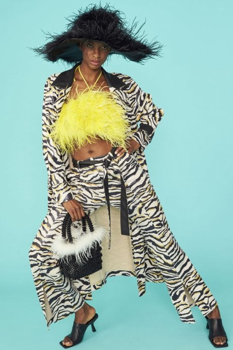 Zebra Print Faux Suede Trench Coat
