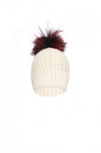 Luxury Womens Silk and Cashmere Fox Fur Pom Pom Hat