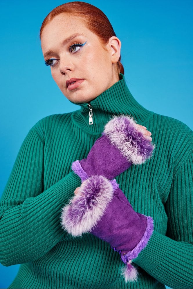 Purple Mittens with stylish Fur Finish