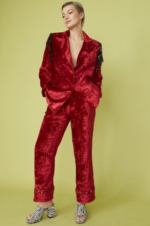 Red Crushed Velvet Blazer Jacket